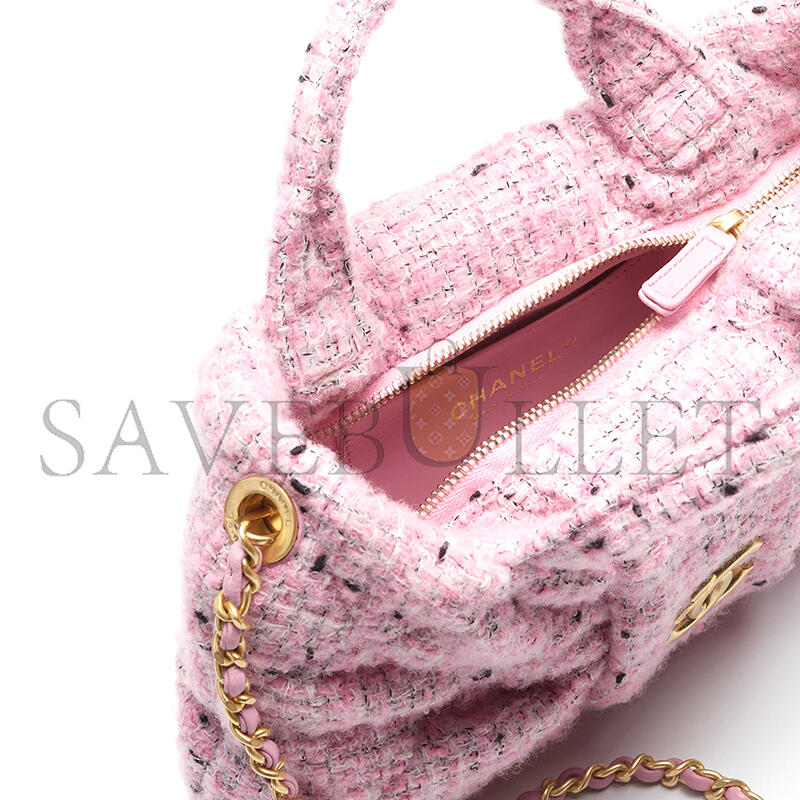 CHANEL MINI BOW BAG TWEED & GOLD METAL PINK, BLACK & WHITE AS5849 (26*18*5cm)